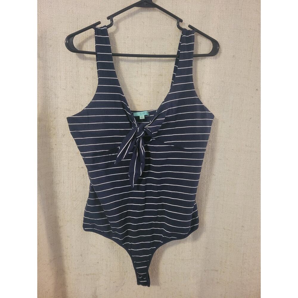 NEW w/out Tag Womens Large Bodysuit Pulse Boutique, Navy Blue w/ White Stripes